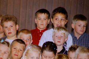 Skolavslutning för Lukas i Landeryds kyrka den 8/6 2000.