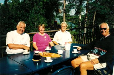 Christer, Gunvor, Ivan och Stig, eftermiddagskaffe, 14/8 -03