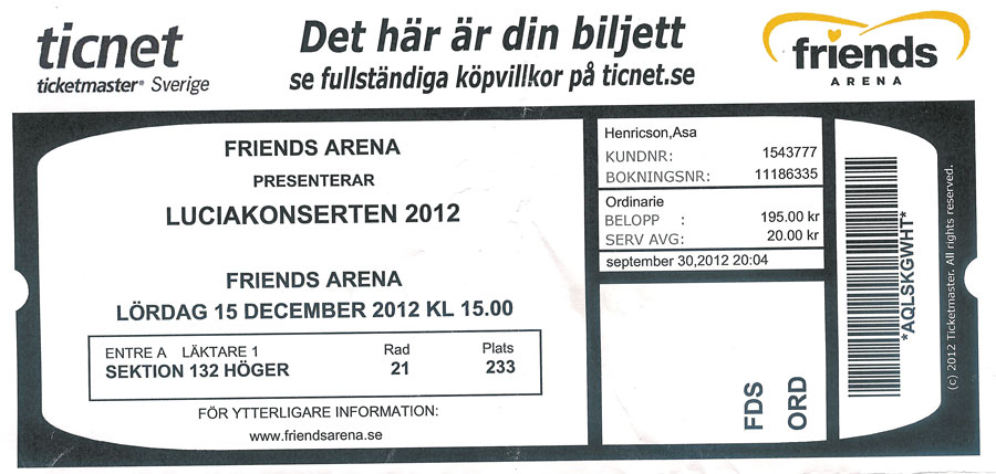 I riktigt busväder med snömodd lyckades vi så småningom ta oss fram till Friends Arena i Solna; 15/12 -12