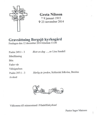Mor Gretas begravning
