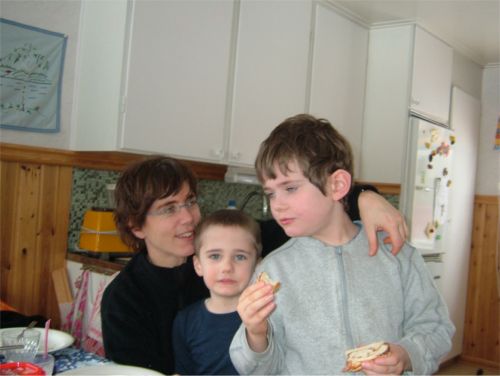 Åsa, Max och Felix på Danhäll, 28/2 -06