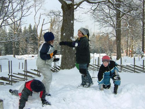 Lek i snön utanför Danhäll, 1/3 -06
