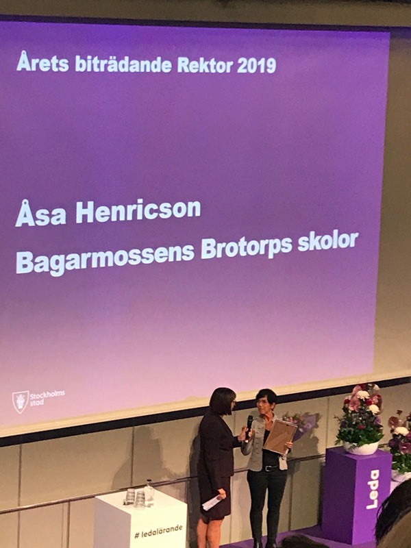 Den 26 september 2019 fick Åsa en fin utmärkelse ”Årets biträdande rektor inom Stockholms stad”!